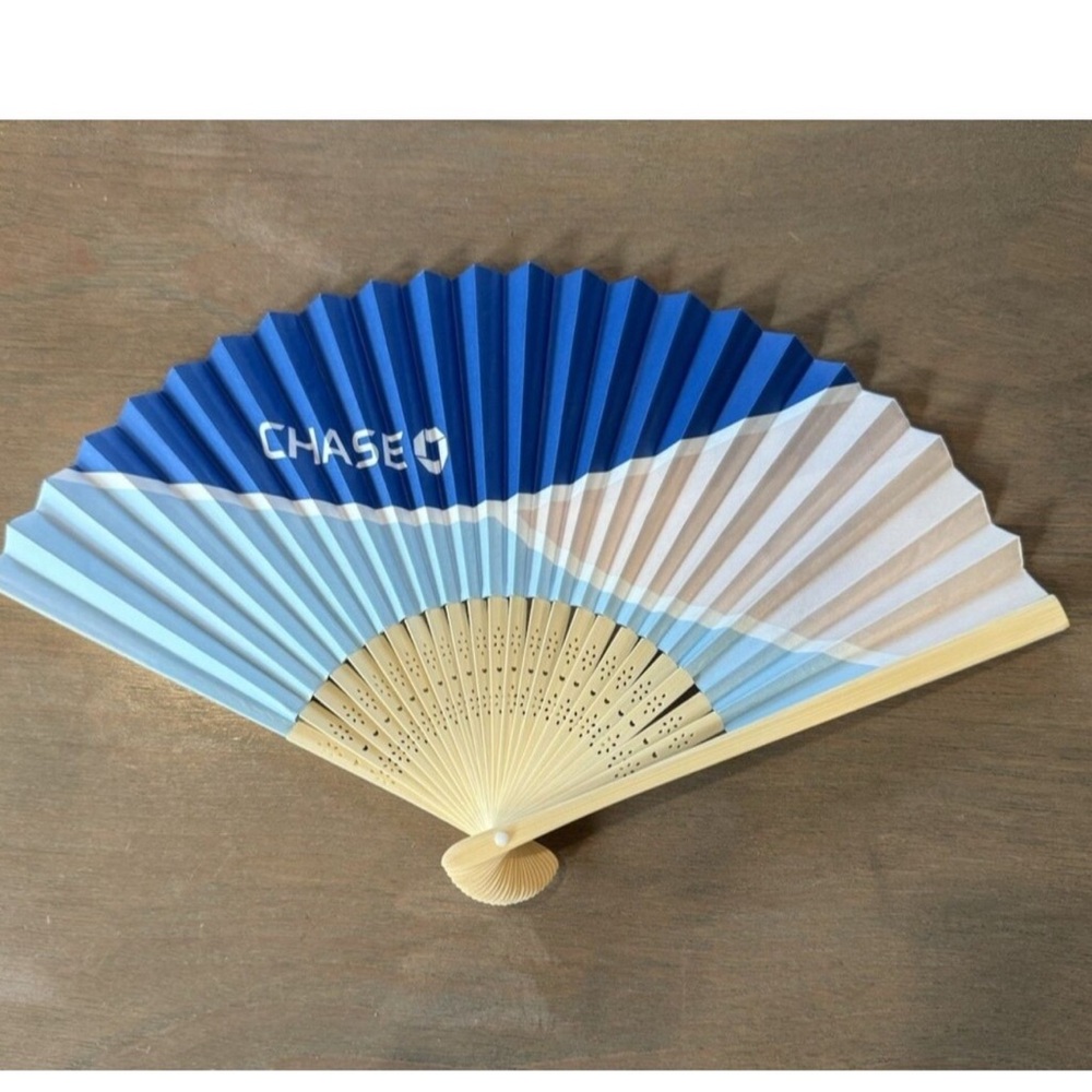 Chase US OPEN Tennis Hand fan Wood Base Chase Merch Blue 8.5”
